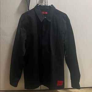 HUGO Black zipper Up Shirt with Red Accents